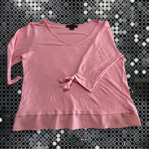 - Sanctuary  Linen Tie Sleeve Tee - Womans Size LP Soft Rose Pink - Picture 2 of 13